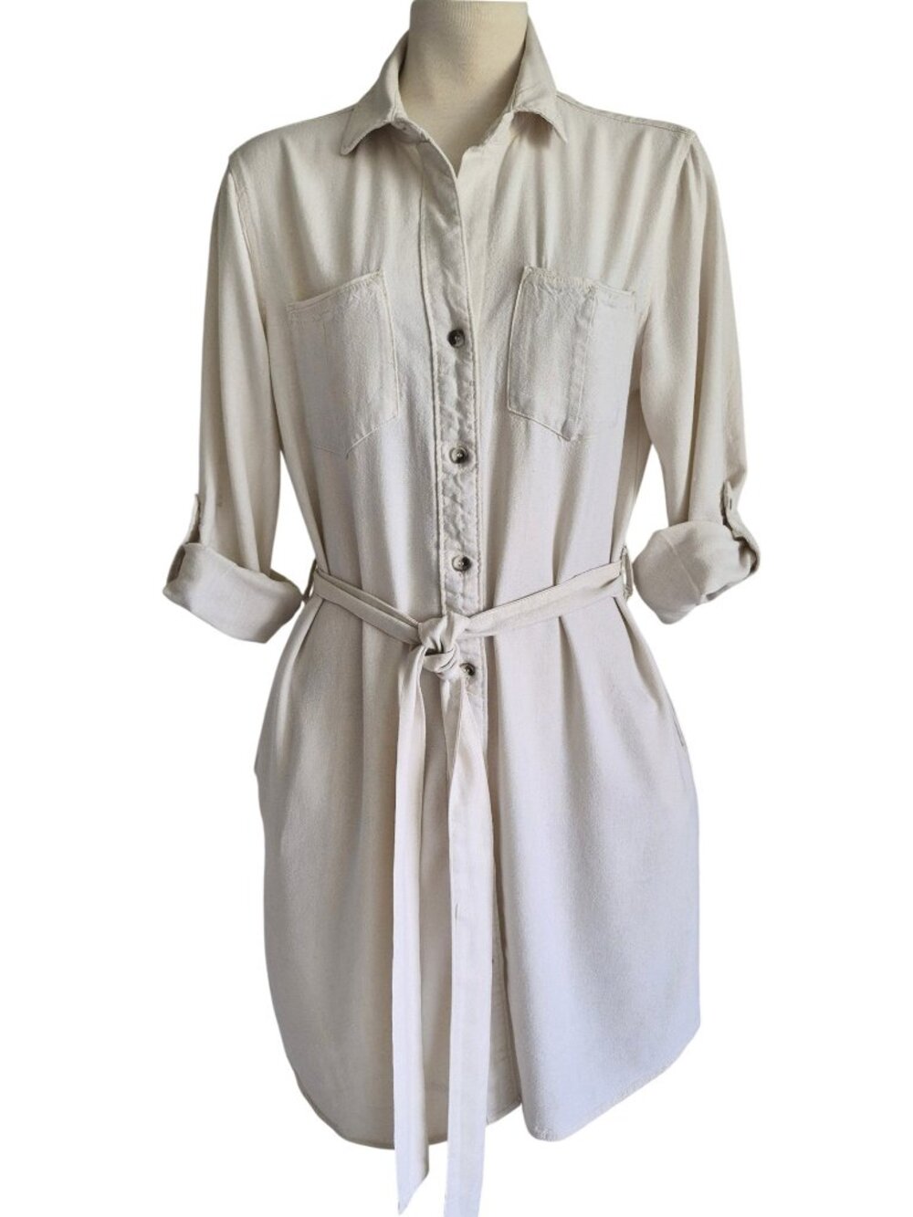 Velvet Heart Off White Long Sleeved Button tabs Linen Shirtdress Size XS - Picture 4 of 16